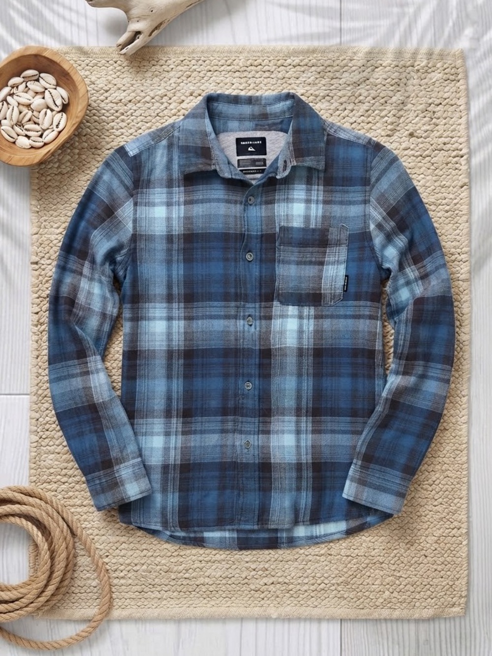 QUIKSILVER Kids Blue Plaid Casual Flannel Button-Up Shirt